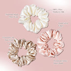3 Pack Mulberry Silk Scrunchies for Women – 22 Momme 6A Grade Hair Ties, Anti-Frizz & Anti-Breakage, Gentle & Safe for All Hair Types, Daily Styling & Overnight Care