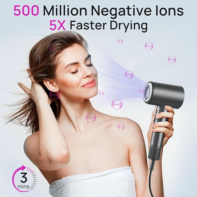 CONFU Hair Dryer, 110000 RPM Fast Drying Blow Dryer with Magnetic Diffuser and Concentrator, Professional Lightweight Ionic Hair Dryer for Women and Men