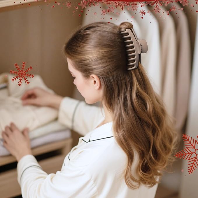 TOCESS Hair Claw Clips for Women - Large 8PK Neutral Matte Jumbo Square Hair Clips for Thick, Thin, Long, Short, Curly Hair Girls, Big Jaw Clip Set for Daily Use(Camel Khaki)