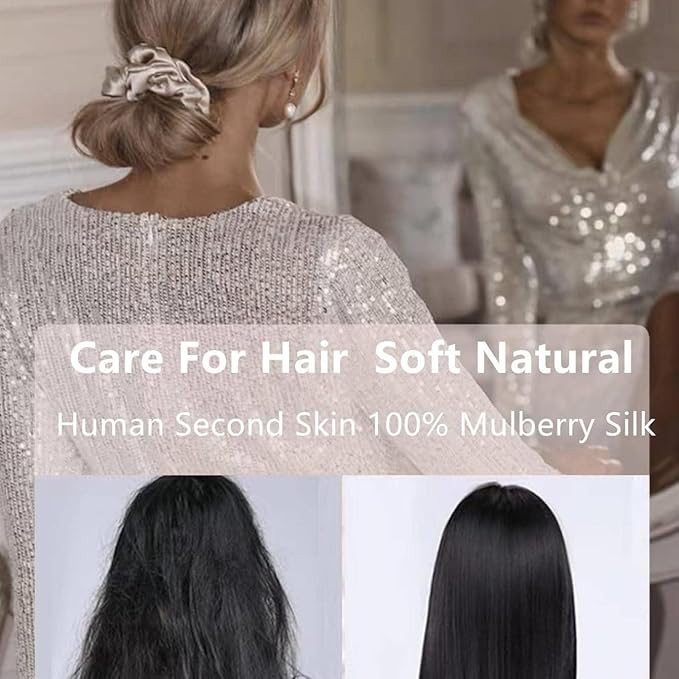 Suncdelv Silk,100% Silk Scrunchies for Hair,22 Momme Hair Ties for Anti-Crease & Breakage,Natural Women Hair Accessories，Fashion Hairbands 6PCS(Bean Paste, Rose Gold, Rice White)