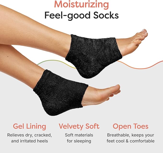 ZenToes Moisturizing Socks for Cracked Heel Treatment, Vitamin E, Olive Oil and Jojoba Oil Heel Socks, Stocking Stuffers for Women, Spa Self Care Gifts for Women (Fuzzy Black, Regular)