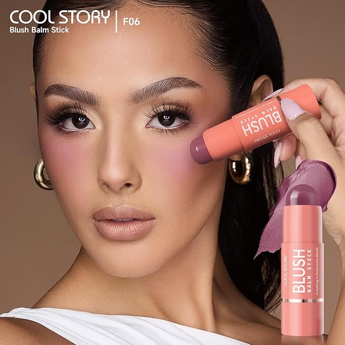 Cool Story 3-in-1 Makeup Set, Highlighter, Blush and Contour Balm Stick, Cream Formula for Face Contouring, Professional Cosmetic Kit (Blush-F06)