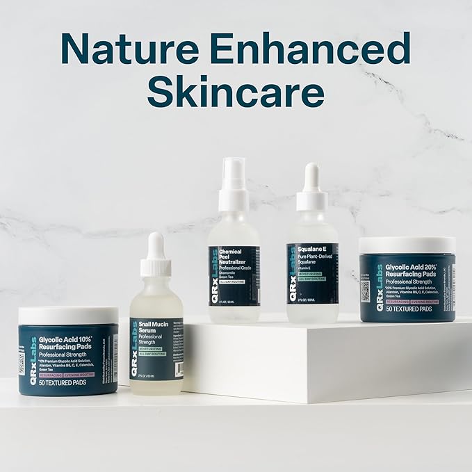 QRxLabs Glycolic Acid Pads - 10% Glycolic Acid Exfoliating Pads - Rinse-Free Face Peel - Antioxidant Chemical Exfoliant with Vitamins B5, C & E, Green Tea Extract - 50 Count, Mint & Eucalyptus