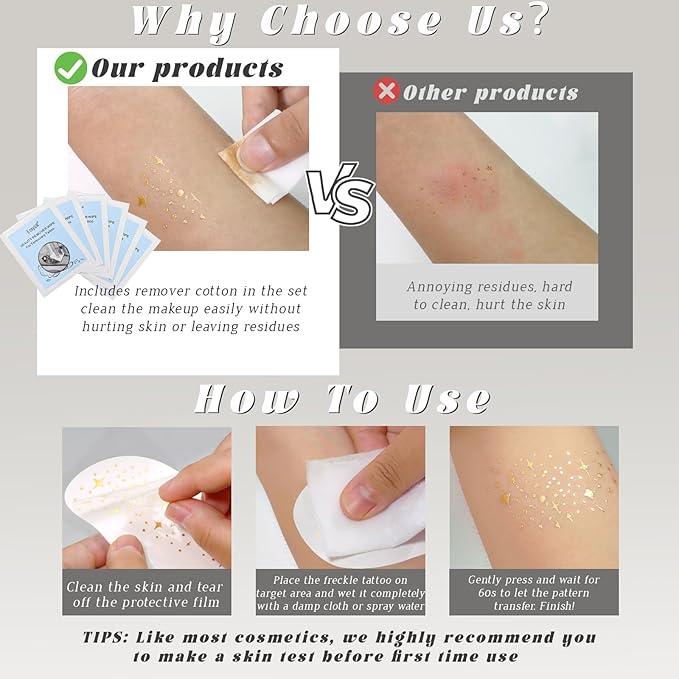 6 PCS Glitter Freckles Face Tattoo, Gold & Silver Waterproof Face Sparkle Speckles Patches for Women, Cute Star Metallic Glitter Temporary Tattoo Makeup Accessories for Festival #Set B