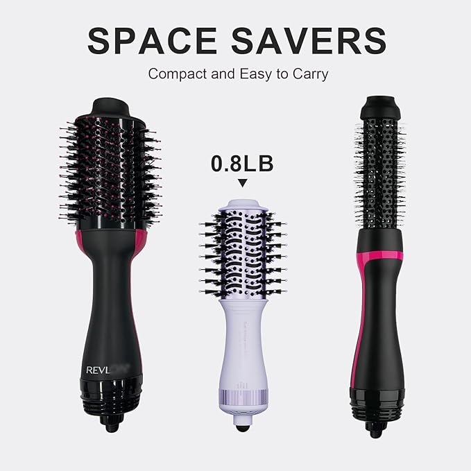 Dual Voltage Hair Dryer Brush Travel Blow Dryer Brush in One,2 inch Portable Mini Hot Air Brush,Travel Hair Tools/Volumizer/Straightener/Curler,European Blow Dry Brush with EU&UK Plug