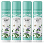 Badger Highland Mint Classic Lip Balm, 100% Organic Balm Long Lasting Lip Moisturizer w/Light Silky Texture, Refreshing, Invigorating & Soothing Mint Lip Balm, 4 Pack