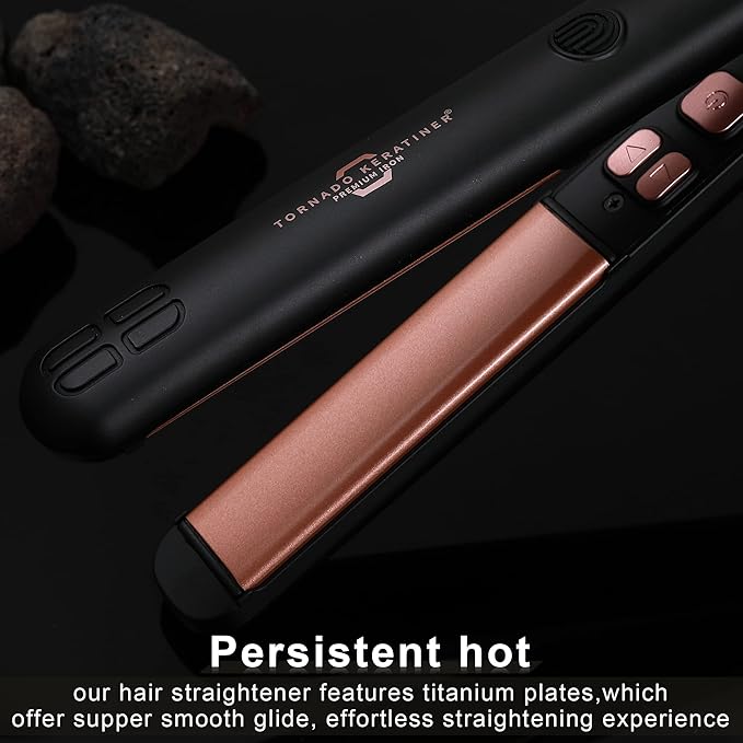 Straightener and Curler 2in1 with LCD Display 15s Fast Heating Ultra hot for American and African Hair Constant high Heat Adjustable Temperature Healthy Styling Tool for All Hairstyles (Rose Gold)