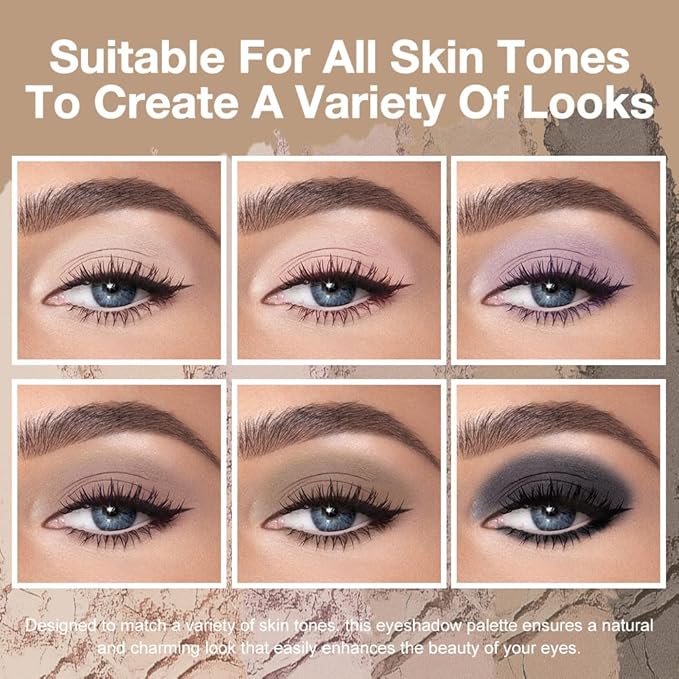evpct 6 Colors Nude Smokey Eye Shadow Palette Makeup for Blue Brown Eyes, Light Brown Smoky Grey Taupe Black Natural Matte High Pigment Mini Travel Eyeshadow Palette for Older Women, Built in Mirror