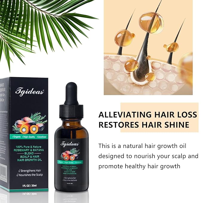 Tgideas Rosemary Batana Oil - Organic Hair Growth -for Scalp & Hair Strengthening - All Hair Types Treatment Oil - Eyebrow & Eyelash Nourishing
