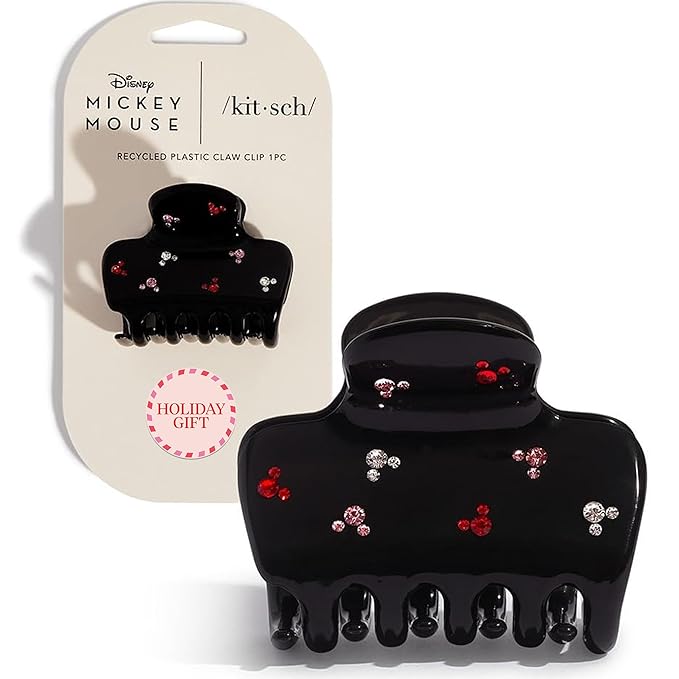Kitsch & Mickey/Minnie Hair Claw with Rhinestones, Cute and Elegant Claw Clips for Girls, Great for All Hair Types, Recycled Plastic | Ideal Gifts for Women - 1pc (Black)