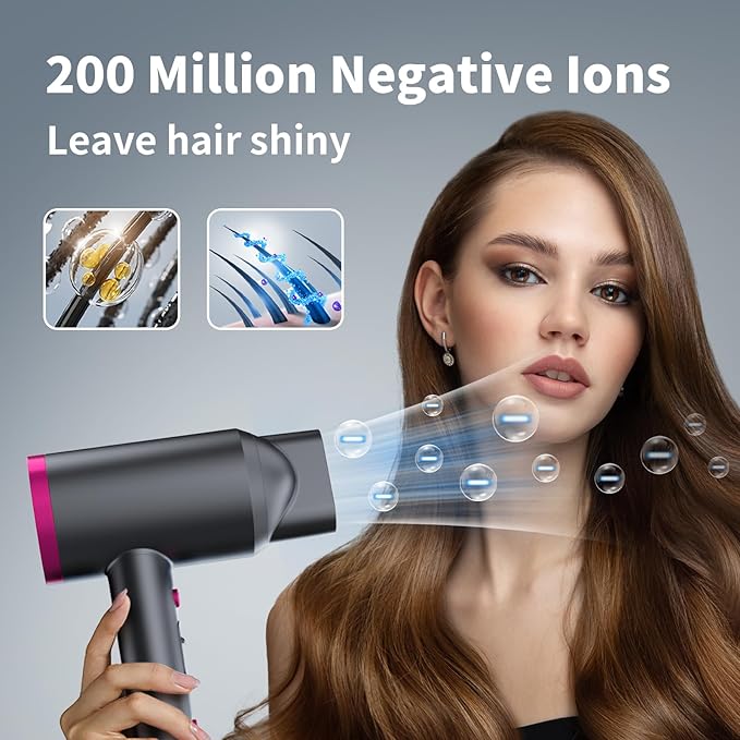 Ionic Hair Dryer with Diffuser, Powerful 1800W Blow Dryer for Women & Men, Fast-Drying Hair Dryer with Nozzle for Home, Salon, Travel
