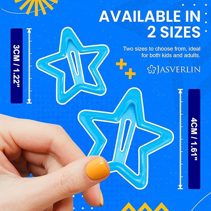 Star Hair Clips for Girls, 36 pcs Cute Accessories Kawaii Metal Snap Hairclips for Women Kids, Colorful Y2k Aesthetic Glitter Stars Barrettes Assorted Size (Blue)