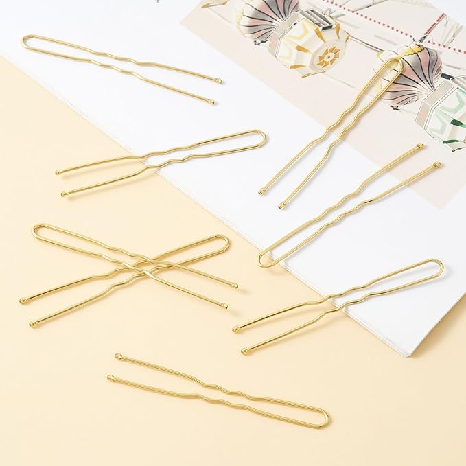 200 Pcs 2.4 Inch U-Shaped Bobby Pins Golden Metal Hair Pins Hair Accessories for Women Stylists Hair Sticks Girl