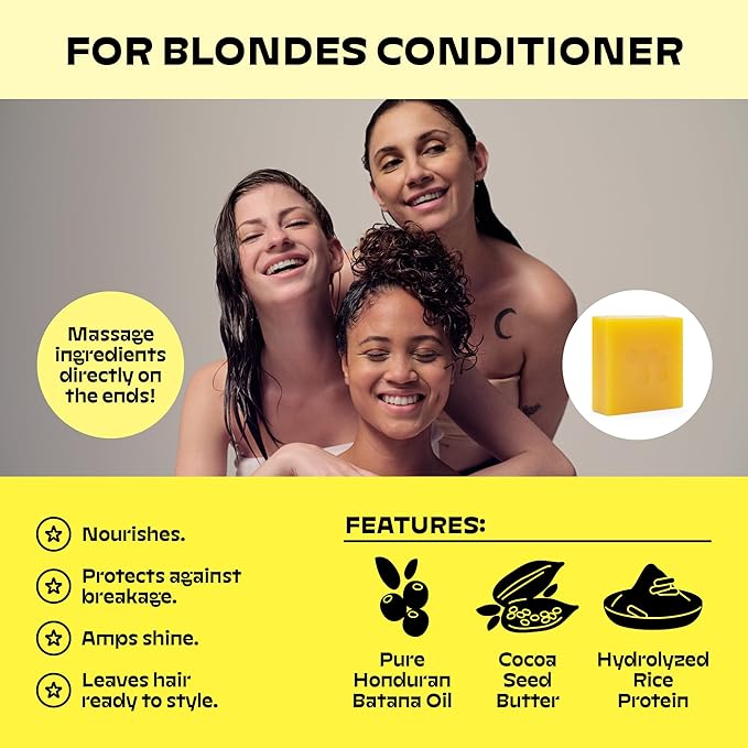NOLE CARE Sustainable Bar Conditioner with Chamomile & Batana Oil, for Blonde Hair (2.12 Oz Bar) - Sustainable, PH Balanced, Rice Protein Conditioner for Blondes, Silky Hair, Plastic-Free