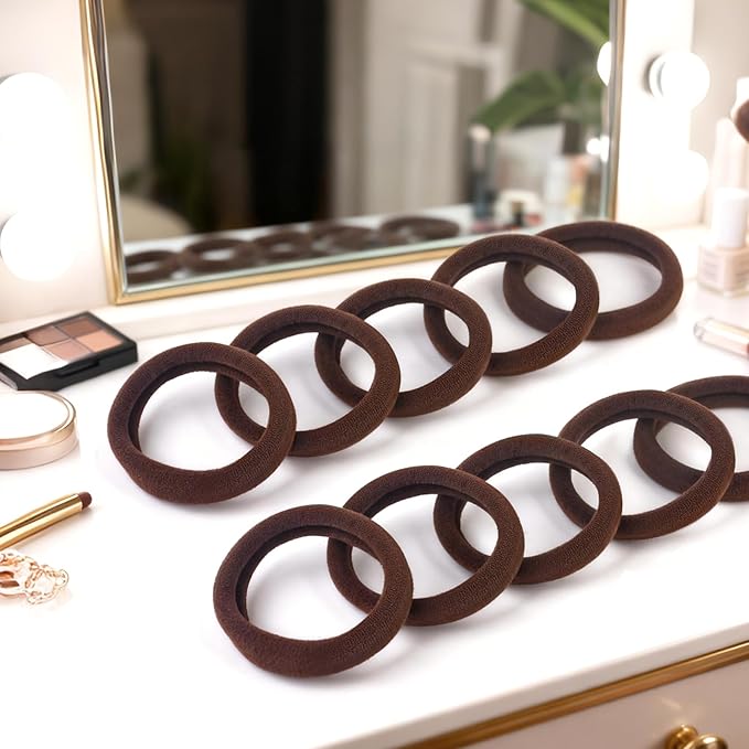 100PCS Brown Hair Ties for Women, Large Ponytail Holders for Thick Hair No Crease, Elastic Hair Bands No Damage, by BAOLI
