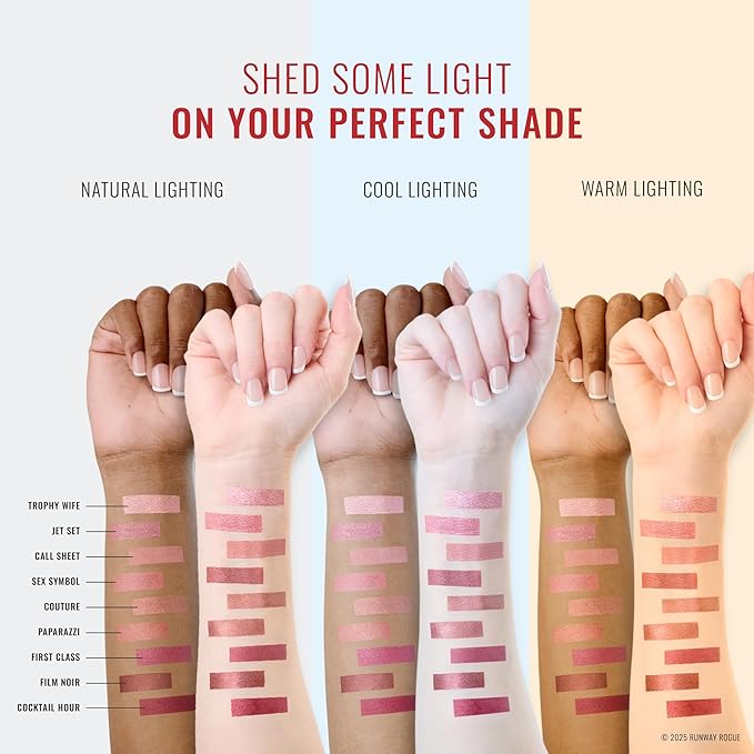 Runway Rogue Silk Glam Liquid Lipstick Lip Trio, Long Wear Frosted Liquid Lipstick Pack, (‘Couture’, ‘Sex Symbol’, ‘Film Noir’)