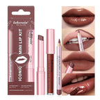 3PCS Lip Liner and Lipstick Combo Set - Matte Lip Liner Pencil, Velvet Matte Lipstick & Hydrating Collagen Lip Gloss - Long-Lasting, Smudge-Proof, Nude Brown Lip Makeup Kit (#3 Reddish Brown)