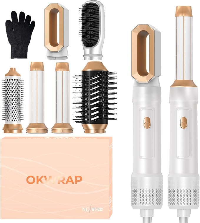 6 in 1 Blow Dryer Brush, Upgrade Hair Dryer Brush Set Negative Ion Air Styler Curling Wrap Air Curler, Hot Air Brush Curling Iron Hair Styling Tools As A Gift for Straight/Curl/Dry/Smooth