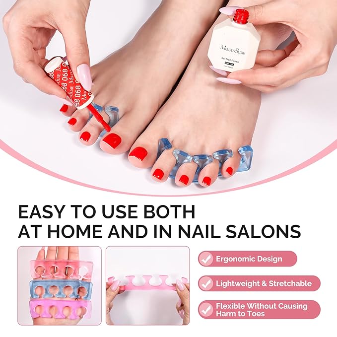 MelodySusie 6Pcs Toe Separators for Women Pedicure, Flexible Soft Silicone Toe Spacers Kit for Separating Fingers & Toes, Nail Polish and Grooming, Suitable for Home DIY Salon tools, Gifts for Women