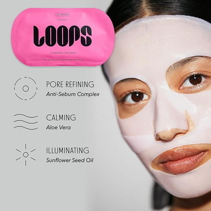 LOOPS DOUBLE TAKE - Hydrogel Korean Face Mask - Calms & Soothes Skin’s Surface - Helps Refine Pores - For All Skin Types - Gifts for Women, Stocking Stuffer - 5 pc