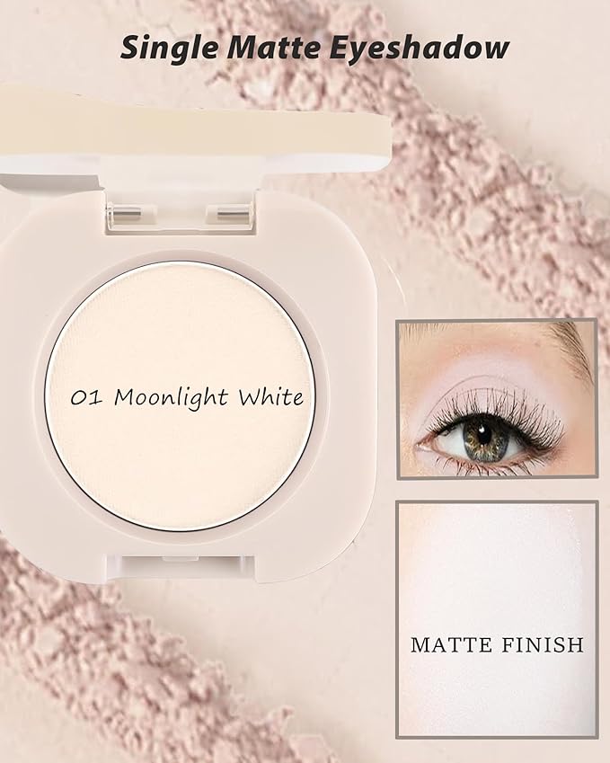 Single Matte Eyeshadow,Nude White Eye Shadow Palette Primer Base Hightlight Makeup,High Pigment Waterproof Pressed Eye Shadows Powder with Smooth Lightweight Blendable Formula for Daily Eye Look-01