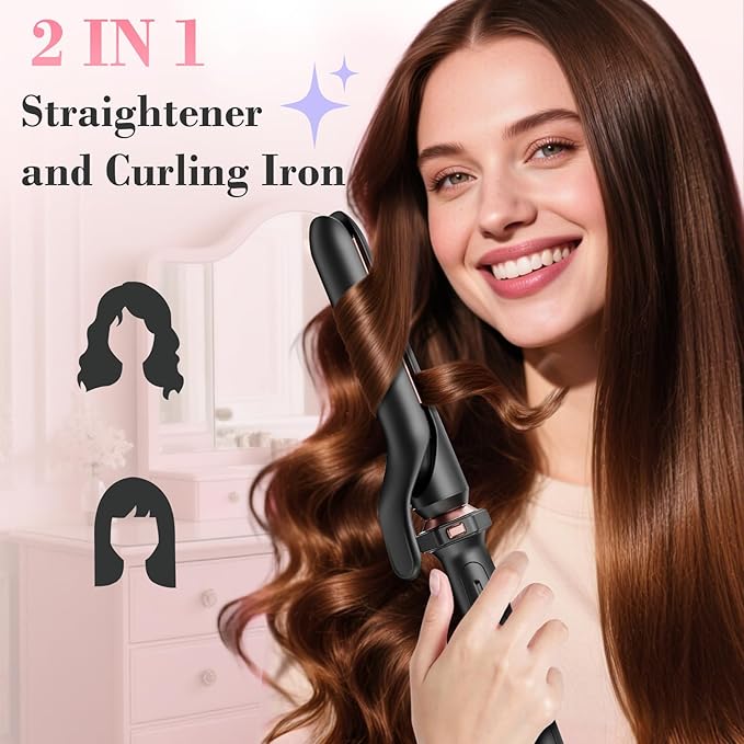 Ufree 3 in 1 Curling Iron, Curling Wand Set with Thermal Brush Flat Iron Hair Straightener, Dual Voltage Wand Curler, Instant Heat Up Hair Curler, Include Protective Glove 2 Clips, Gifts for Women