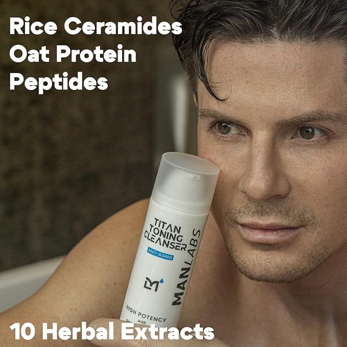 Titan Anti-Aging Mens Face Wash – For Men, Cleanse, Hydrate, Revitalize – Gentle Exfoliating Face Cleanser – Men, Skin Care – Herbal Extracts, Ceramides, Peptides, All Skin Types – Unscented