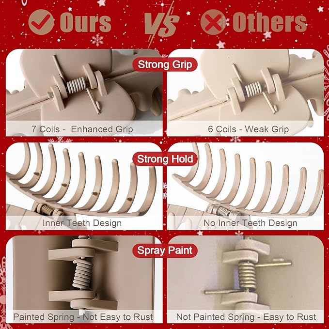 TOCESS Large Hair Claw Clips for Women Girls, 8PK Neutral Matte Jumbo Square Hair Clips for Thick, Thin, Long, Short, Curly Hair, Big Jaw Clip Set for Daily Use