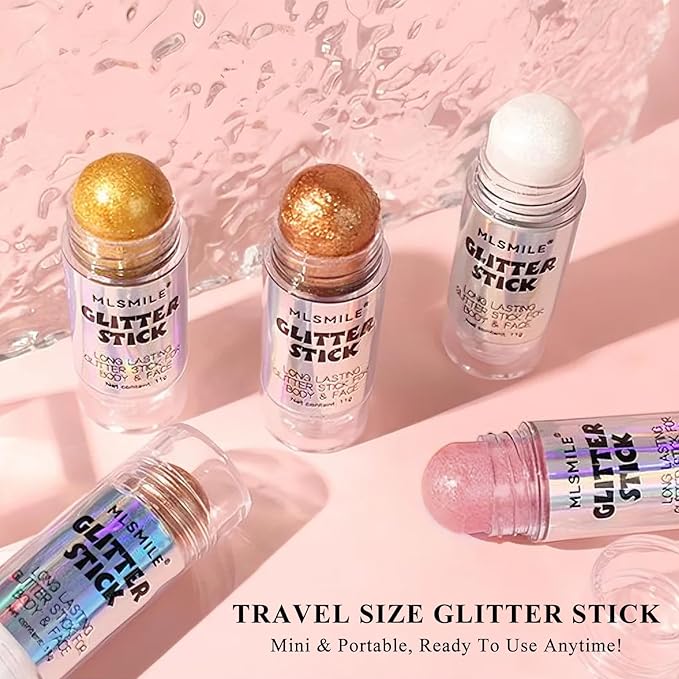 White Body Glitter Stick, Long Lasting Moisturizing Body Glitter for Women, Multi-Use Highlighter Makeup, Sparkling Face Glitter Mermaid Makeup for Kids, Travel Size for Daily, Festival, Party