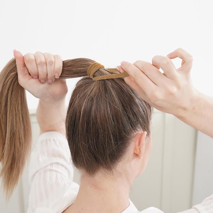 50PCS Seamless Hair Ties for Women Thick Hair, Soft Pony Tails, Large Elastic Hair Bands, Thick Ponytail Holders No Damage, Light Brown, 2 Inch in Diameter