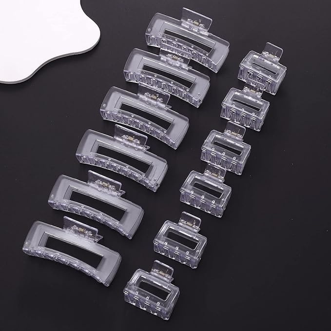 12 Pack Clear Square Claw Clips, Big and Small Neutral Rectangle Hair Claw Clips, Non-slip Matte Large Hair Clips for Women,Strong Hold jaw clip for Thick Thin Hair