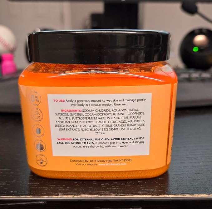 Body Scrub, Exfoliating-Nourishing-Refreshing-Smoothing Body Care 21 oz. (21 oz, Grapefruit + Mango)