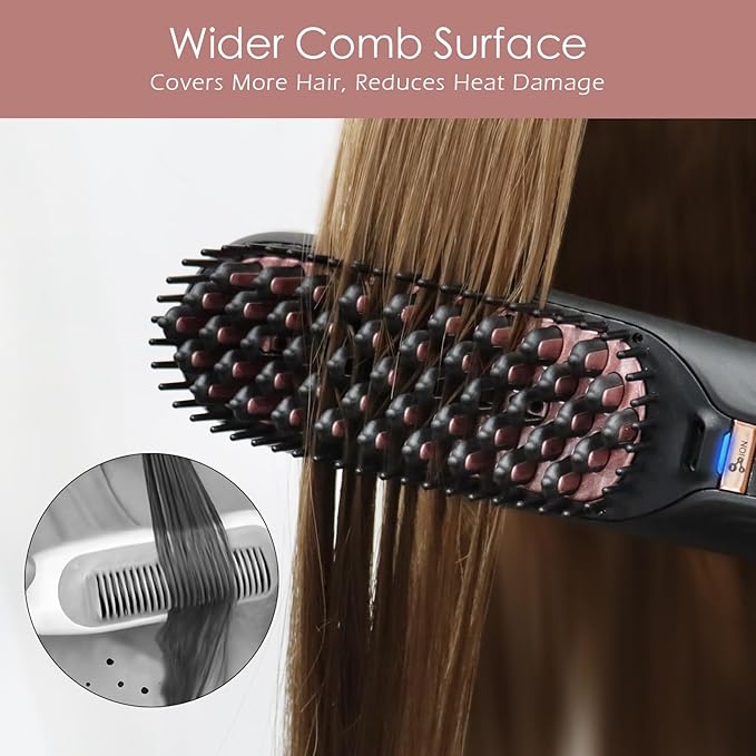 Tome Steam Hair Straightener Brush, 3-in-1 Ionic Straightening Comb with 2 Steam Levels, 3 Heat Settings (356°F–428°F), Dual Voltage 110-240V, Anti-Scald Design for Frizzy & Curly Hair Color Black