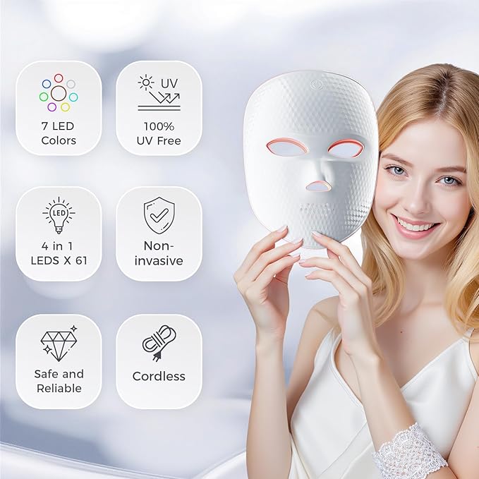 Red Light Therapy for Face,LED Face Mask Light Therapy,USB C Rechargeable,Infrared Light Therapy Mask LED Silicone Mask