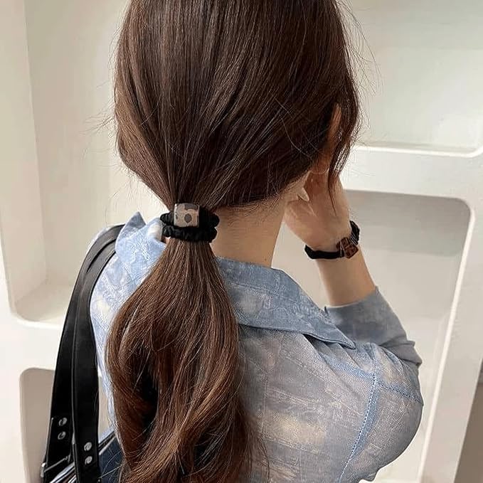 Silk Scrunchies Hair Ties 4Packs – Super Soft Thin Hair Scrunchies, Gentle on Hair, Faux Pearl Decorated Hair Accessories for Women