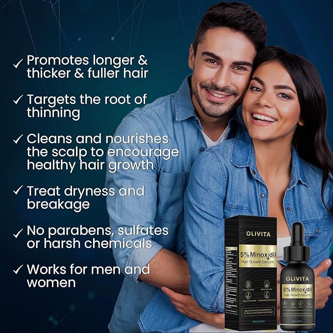 5% Minoxidil Hair Growth for Men and Women: Biotin Hair Growth Serum for Beard & Hair Loss, Thinning, and Faster Regrowth Treatment - 60ML