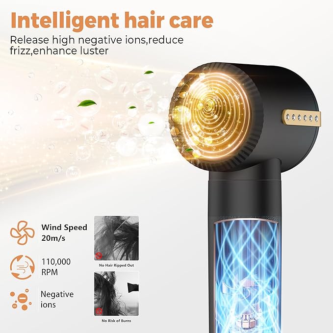 Hair Dryer Brush 7 in ONE, Powerful Blow Dryer Brush with Air Curler for Hair, Brush Blow Dryer with Diffuser, Ionic Hot Air Brush Fast Dry, Volumize, Curls, Straight, Hair Styling Tools 100-120V