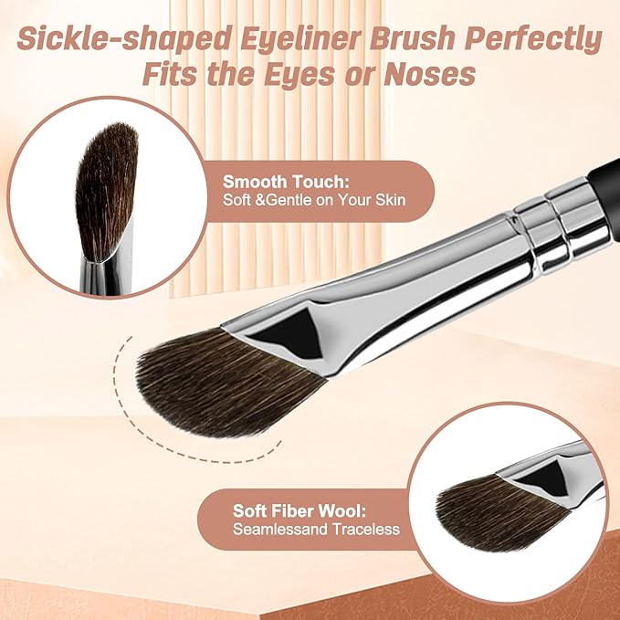 3 Pcs Eyeliner Brushes Set, Fine Angled Eyeliner Eyebrow Concealer Brushes, Upgraded Sickle Ultra Thin Extra thin Eyeliber Brush Slanted Flat Angle for Beauty Cosmetic Tool