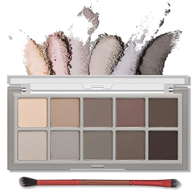 Erinde 10 Colors Nude Eyeshadow Palette, Taupe Brown Mavue Matte Eye Shadow Palette Makeup, Neutral Grey Smokey Eye Pallete, Ultra-Blendable, Long Lasting Natural Eyeshadow for Older Women, Cement