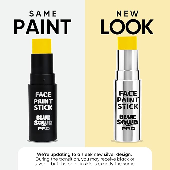Blue Squid PRO Yellow Face Paint Stick - Waterproof Body Paint for Adults & Kids Eye Black Baseball, Softball - Vegan Hypoallergenic Twist-Up Non-Toxic Makeup Stick for Cosplay, Sports & SFX