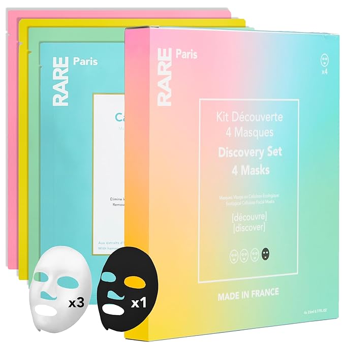 RARE Paris – Discovery Face Mask Set – 4 Sheet Masks for Hydration, Glow & Skin Balance – Regenerates, Soothes, Nourishes & Purifies – All Skin Types
