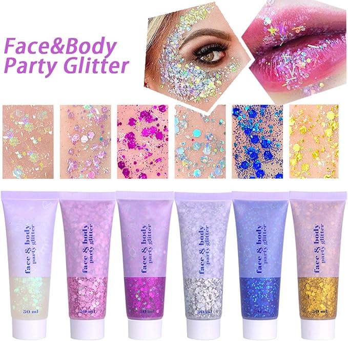 Gold Face Glitter Gel,Mardi Gras Outfits for Women,Music Festival Yellow Body Glitter Singer Concerts Hair Glitter Sequins,Sparkling Carnival Rave Accessories Decorations,50ML