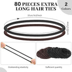 Dingion 80 Count Extra Long Hair Tie for Thick and Curly Hair Elastic Ponytail Holders for Women No Metal Bands Accessories(Black, Brown)
