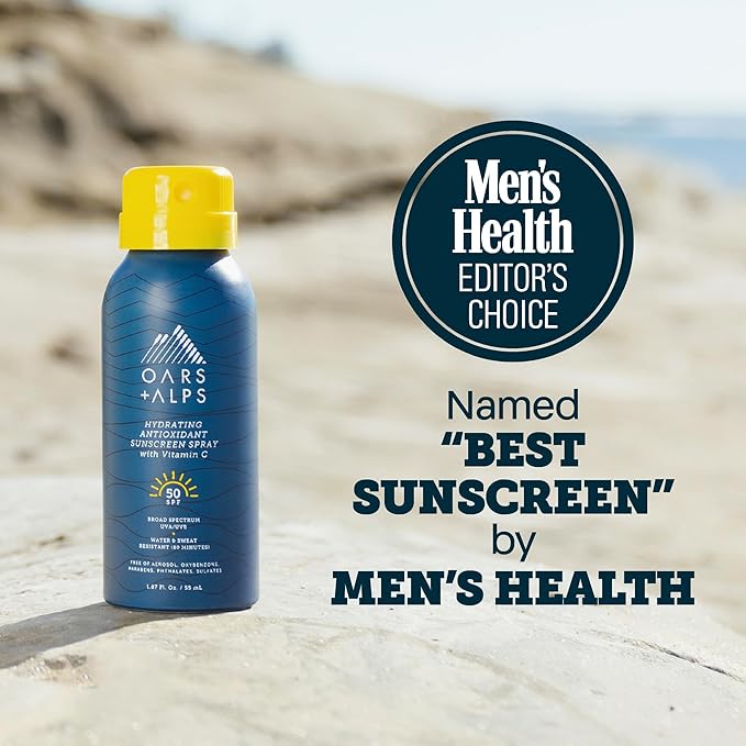 Oars + Alps Sunscreen Spray for Face & Body Spray Sunscreen Infused with Vitamin C & Antioxidants, No White Residue, Water & Sweat Resistant, All Skin Types, Lightweight, Hydrating, SPF 50, 1.87 Oz