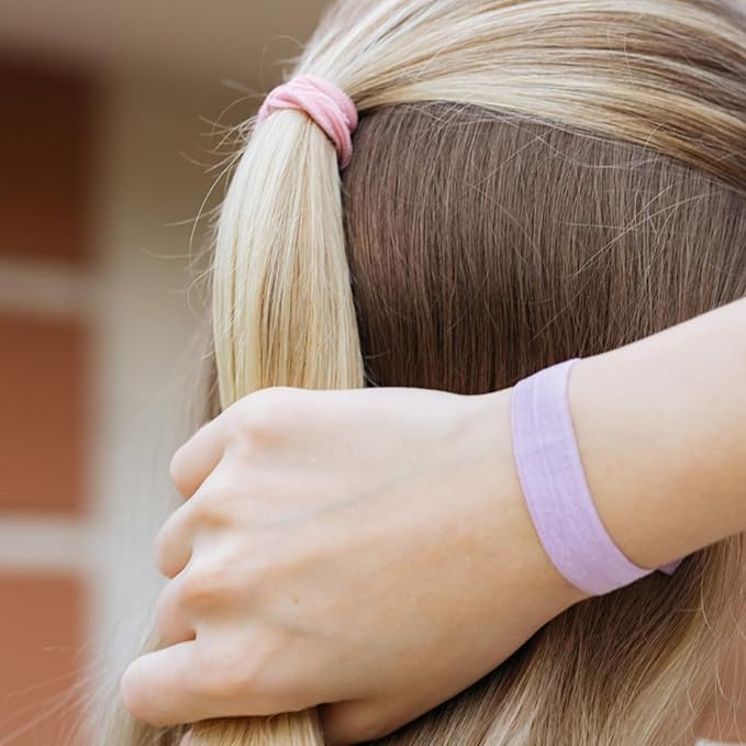 79style 120pcs Elastic Fabric Hair Ties Ribbon Hair Ties Knot Knotted Ponytail Holders No Dent Soft flat Hair Ties For Girls Hair Bands Hair Accessories (24 Colors Neon Pink)