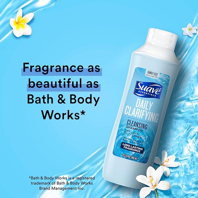 Suave Clarifying Shampoo, Family-Size 3-Pack – pH-Balanced & Hypoallergenic Daily Deep Cleansing Shampoo for Normal to Oily Hair, 22.5 Oz Ea