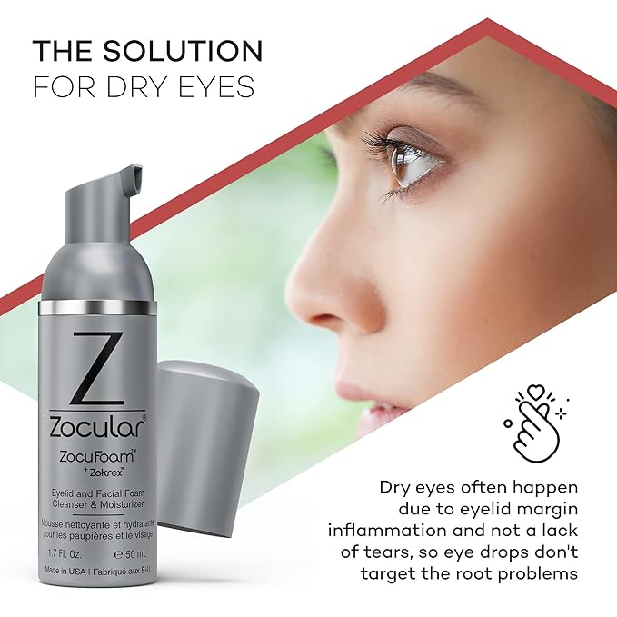 Zocular ZocuFoam Eyelid Cleanser - Foaming Eyelid Scrub - Natural pH Balanced Solution - 1.7 FL OZ (50mL)