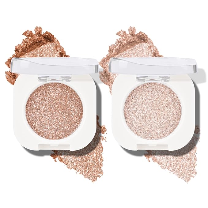 KYDA 2 Colors Single Glitter Eyeshadow, Champagne Glow Eyeshadow, Shimmer Pearl Eyes Shadow, Ultra-fine Lightweight Powder, Sparkling Pressed Eye Shadow, Moonstone+Weaving Maid