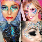 Go Ho Red White and Blue Body Glitter Set,4th of July Outfits for Women Reflective Glitter Makeup,Red White Bue Holographic Long Lasting Chunky Sequins Glitters,4th of July USA Accessories