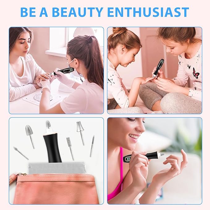 2 Pack 10-in-1 Electric Nail Drill with 100 Sanding Bands – Professional Manicure & Pedicure Kit, Black